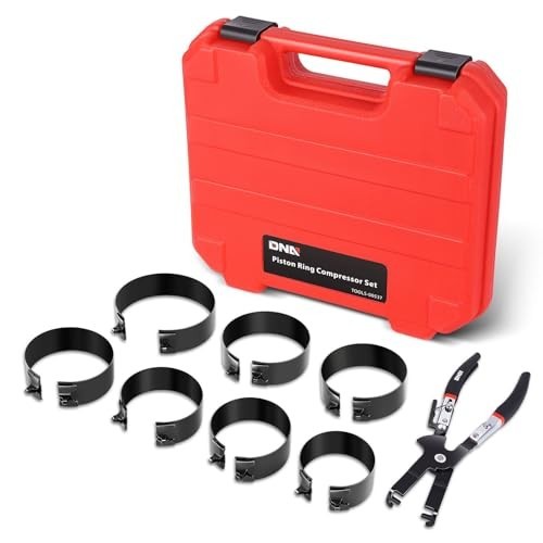 Engine Piston Ring Compressor Set with Compression Pliers & 7 Rings (2-7/8″ – 4-