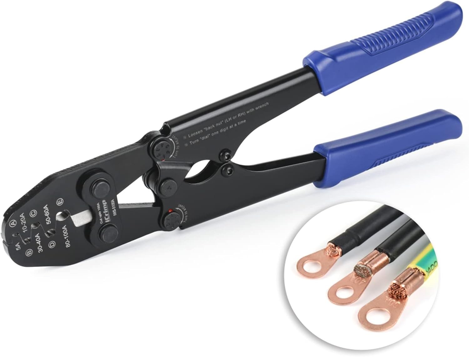 iCrimp Battery Cable Lug Crimping Tool for Open IWS-5100A(5A-100A), Blue