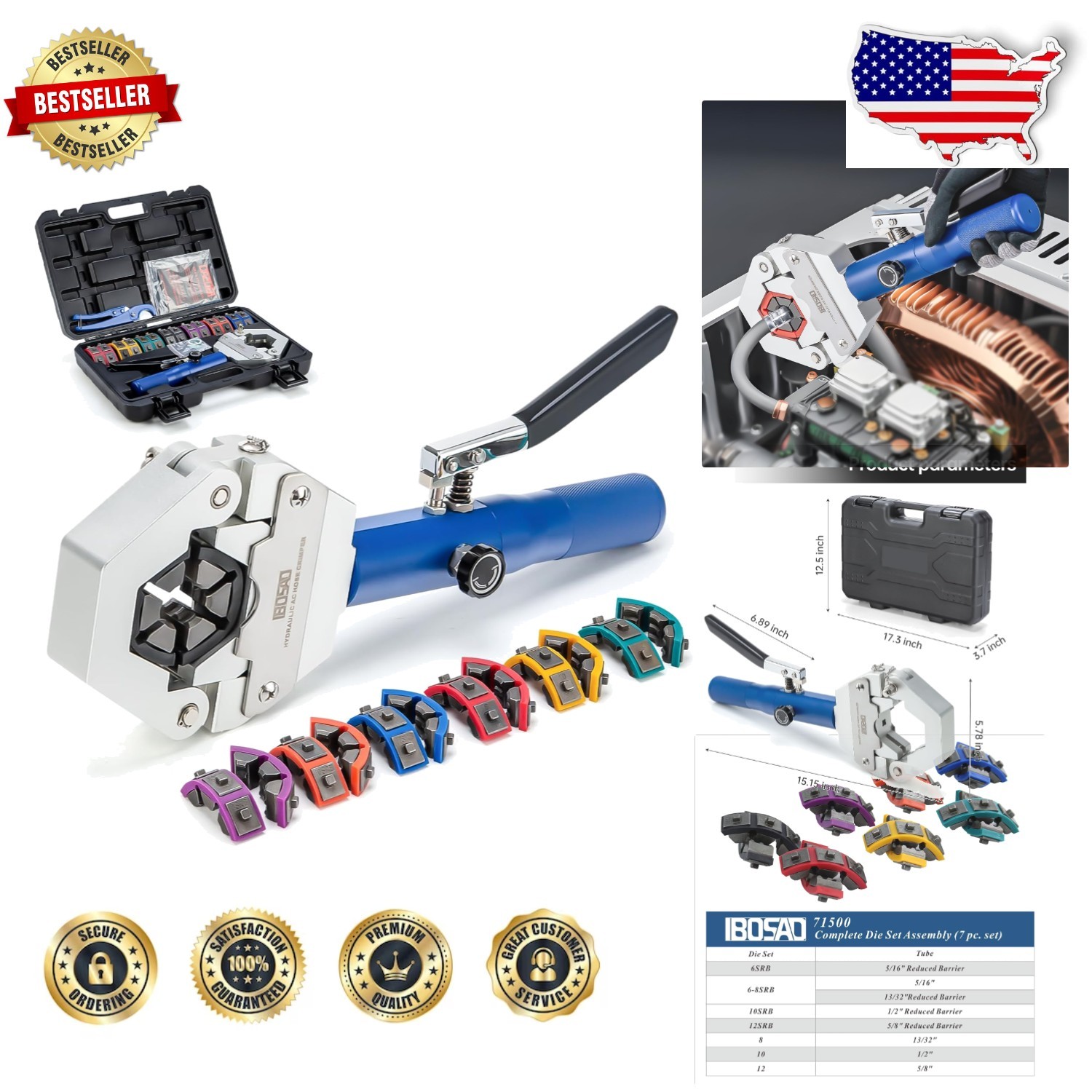 Durable Hydraulic AC Hose Crimper Kit 71500 – Beadlock Fittings Air Conditioning