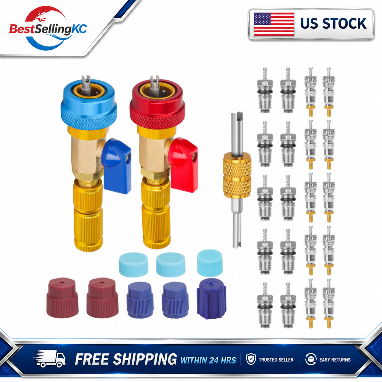 Car A/C R134A System Valve Core Quick Remover Installer Tools High Low Pressure