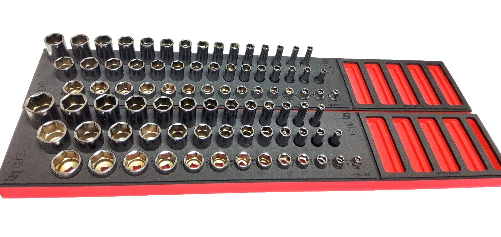 New Snap-on 84pc 3/8″ drive Metric SAE 6-point Master Socket Set Red Foam Holder