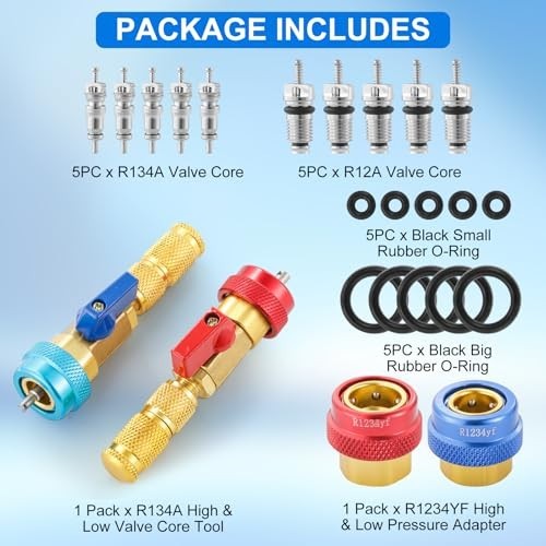 A C Valve Core Remover Installer Tool Set for R134A R1234YF R12 High Low