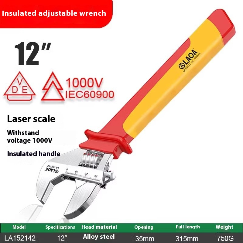 Insulated Movable Wrench Movable Plate Electric Shock Prevention Repair Tools