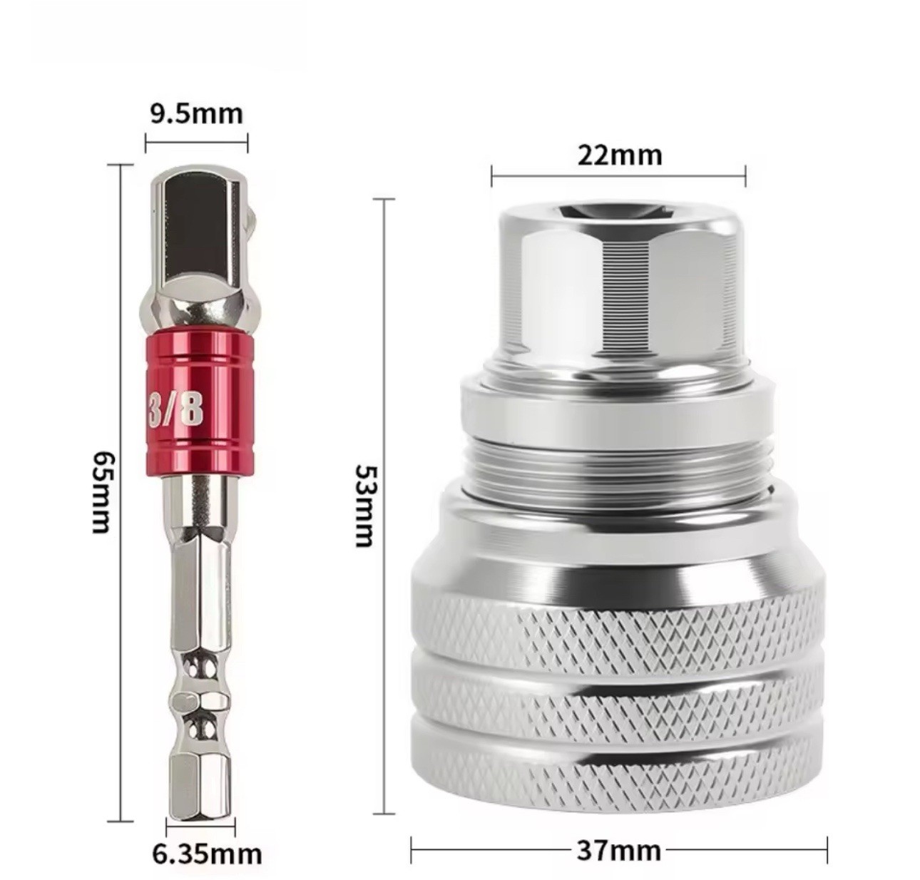 Universal Socket Adapter Set 10-19mm Magic Grip + 3/8” Drill Bit CR-V Steel