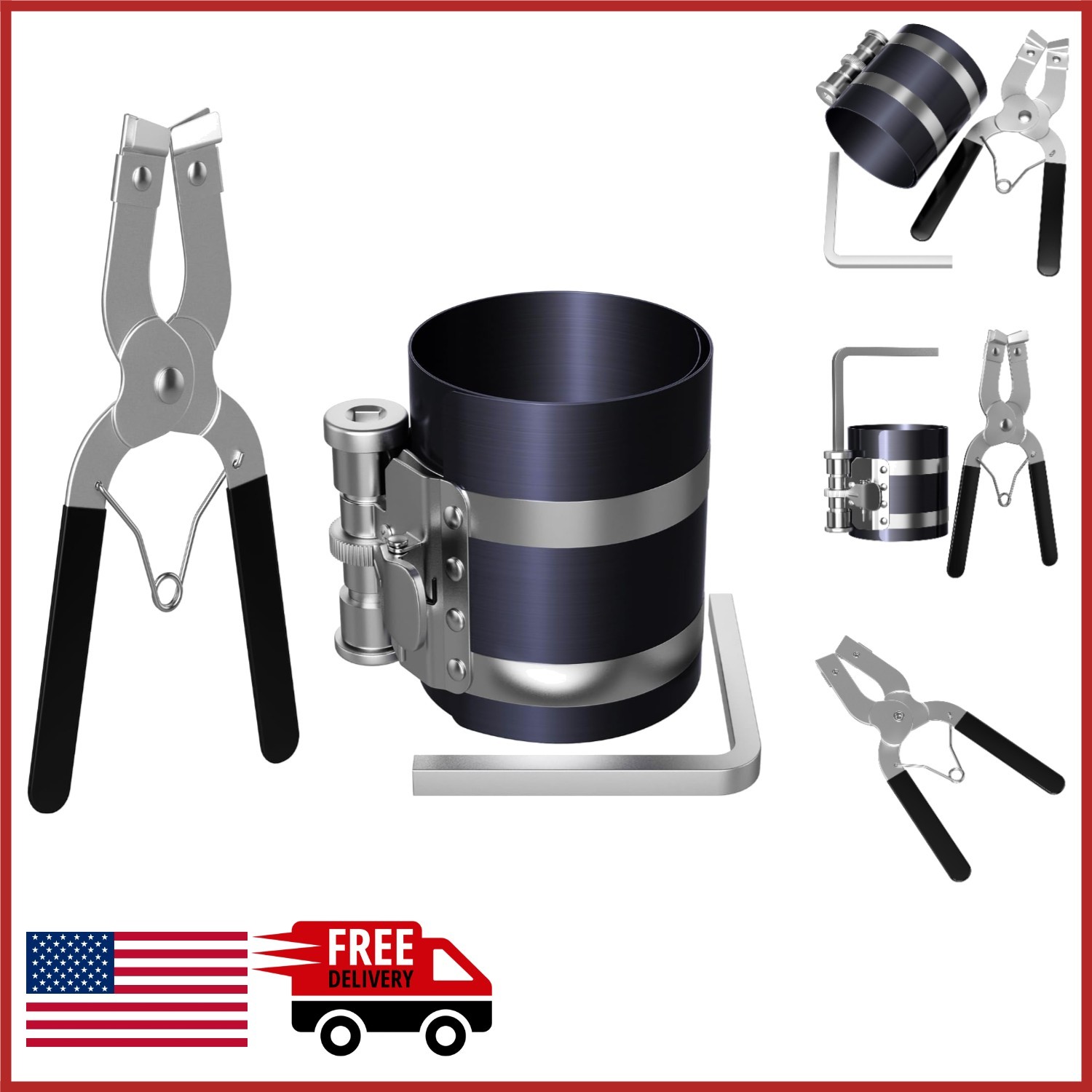 Adjustable Piston Ring Installer Tool Kit for All Vehicle Types, 2-1/8 to 7 Inch
