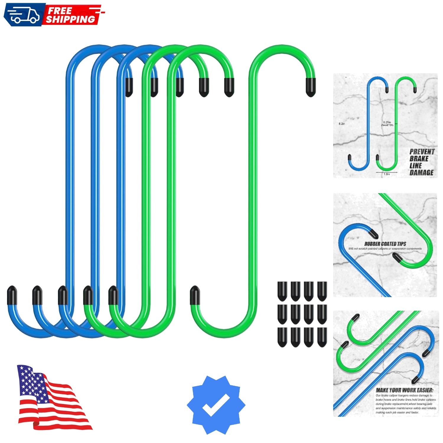 6 Pcs Heavy Duty Steel Brake Caliper Hangers with Rubber Tips Automotive Tool…
