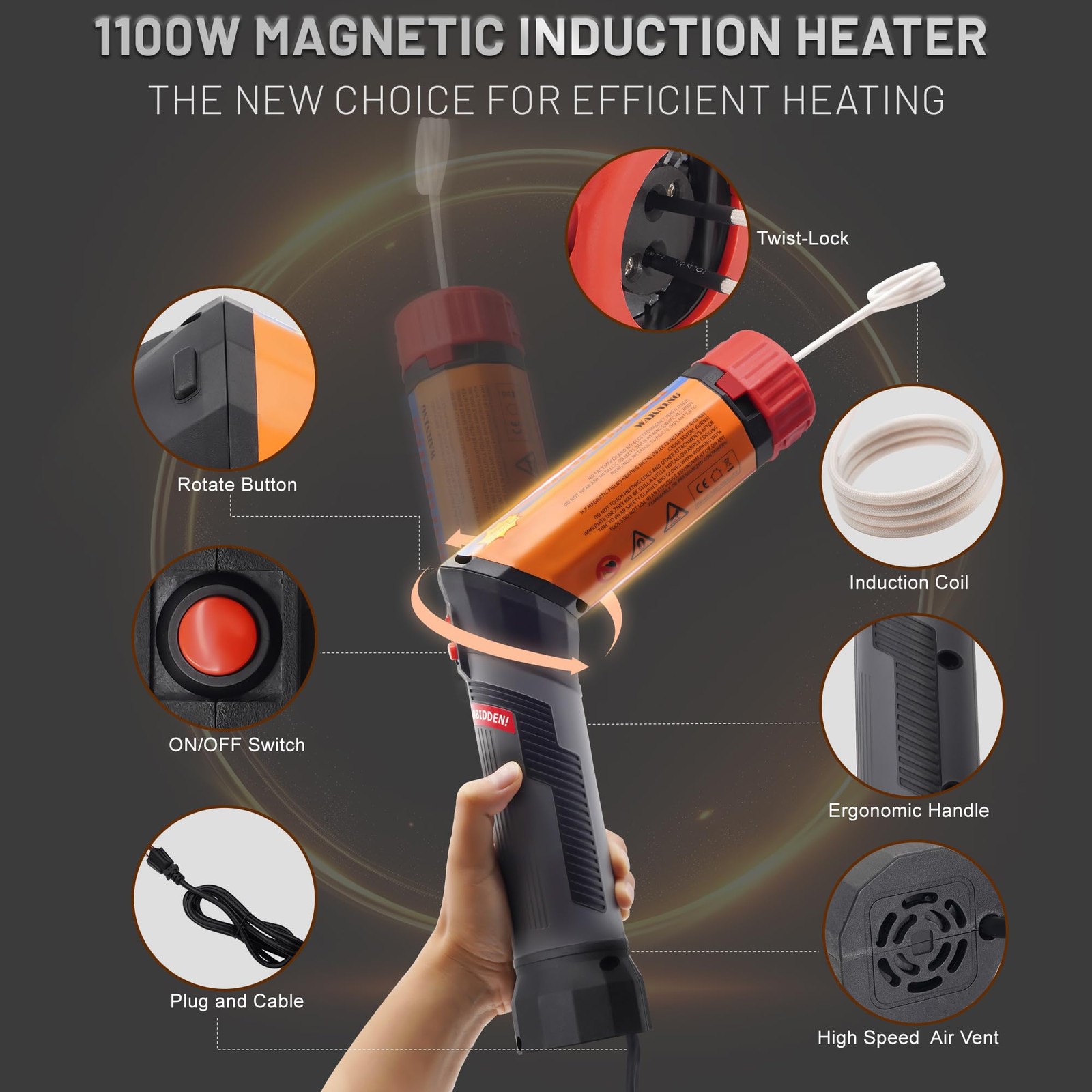 1100W Portable Heat Induction Tool Magnetic Induction Heater Kit with 8 Coils