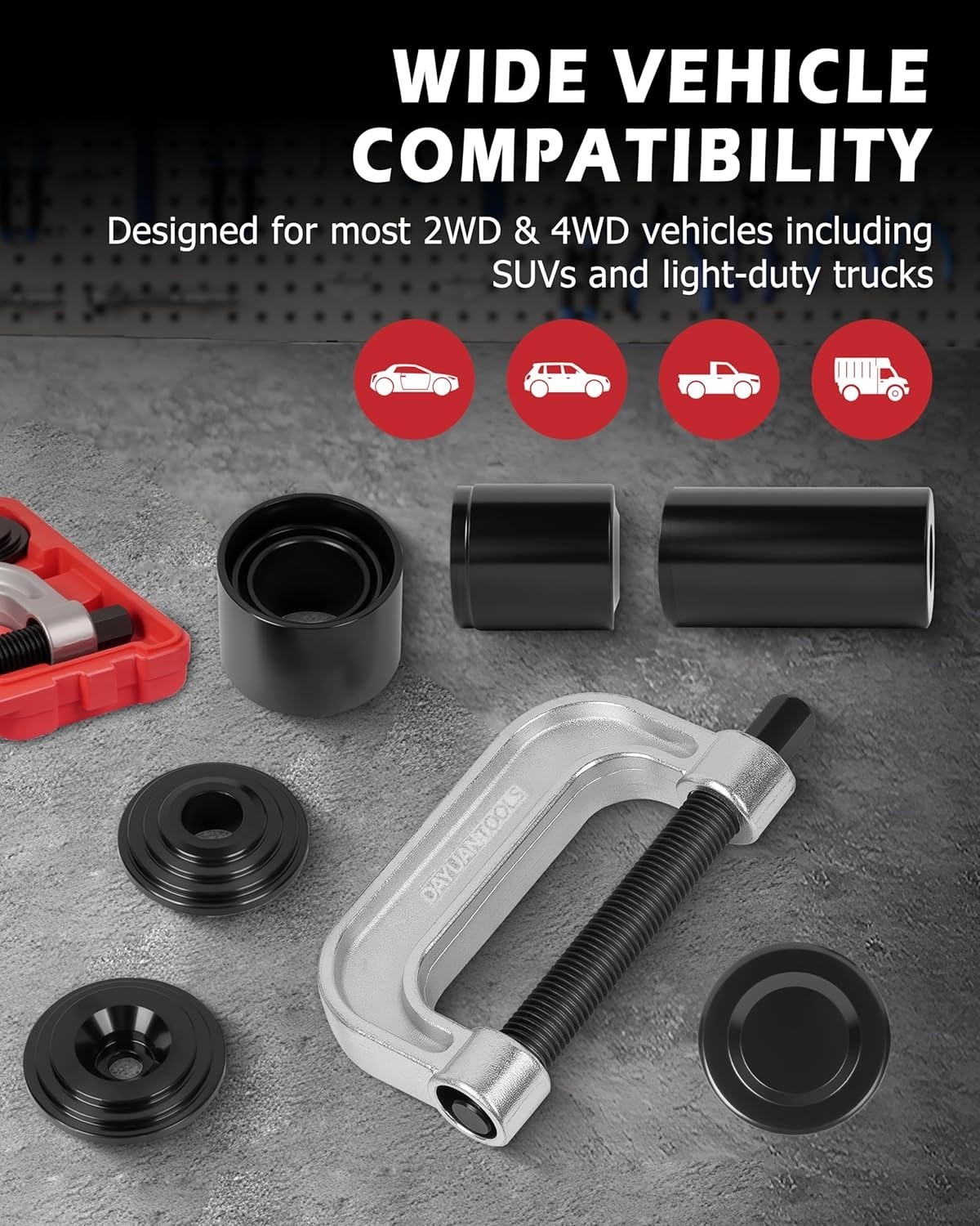 Ball Joint Press & U Joint Removal Tool Kit with 4×4 Adapters for Most 2WD an…