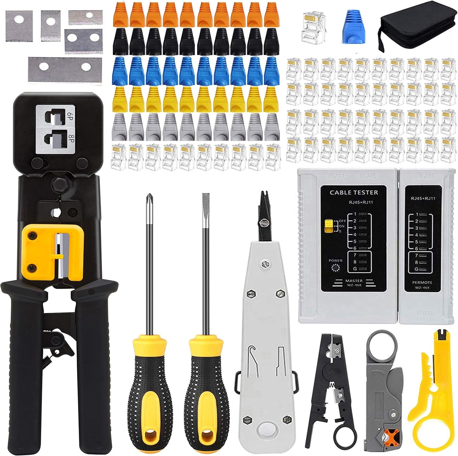 LEATBUY Cat5 Cat5e Cat6 Crimp Tool Kit RJ45 Crimping Tool, 50PCS Black