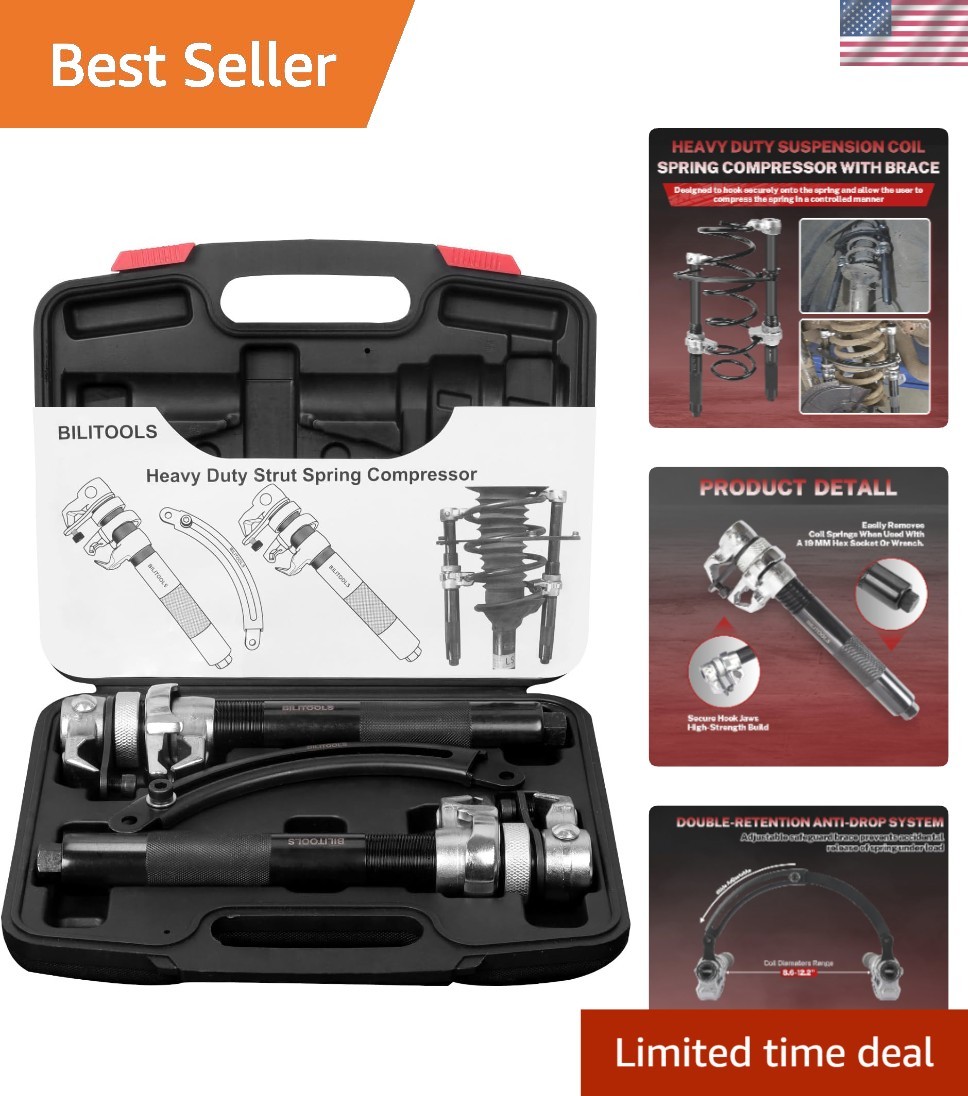 Macpherson Coil Spring Compressor Set Heavy Duty with Safety Jaws, 2645 lb Lo…