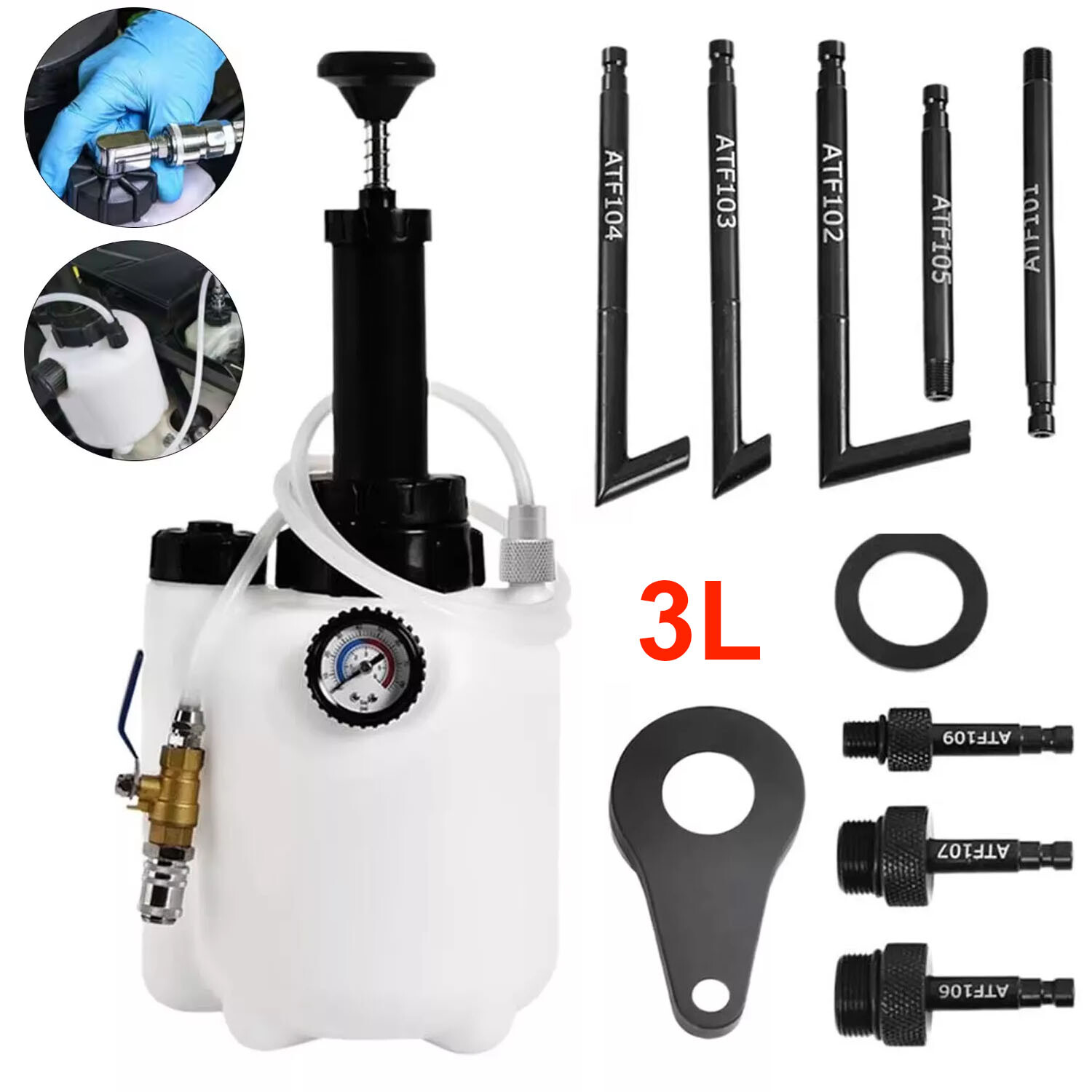 3L Transmission Oil Filling System Fluid Pump Manual Tool With 8pc ATF Adaptors