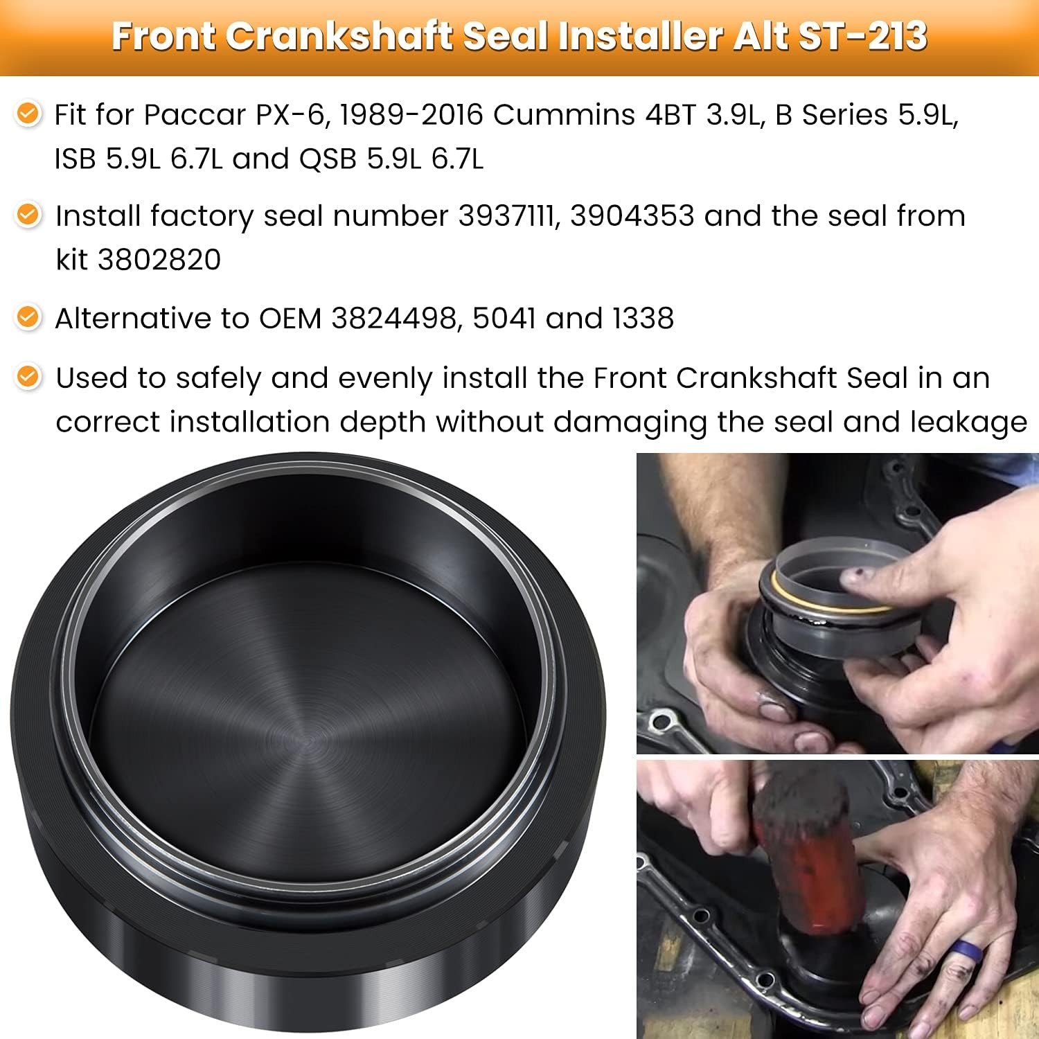 Crankshaft Seal Remover & Installer Tool Set for Cummins 3.9L-6.7L 1989-2016