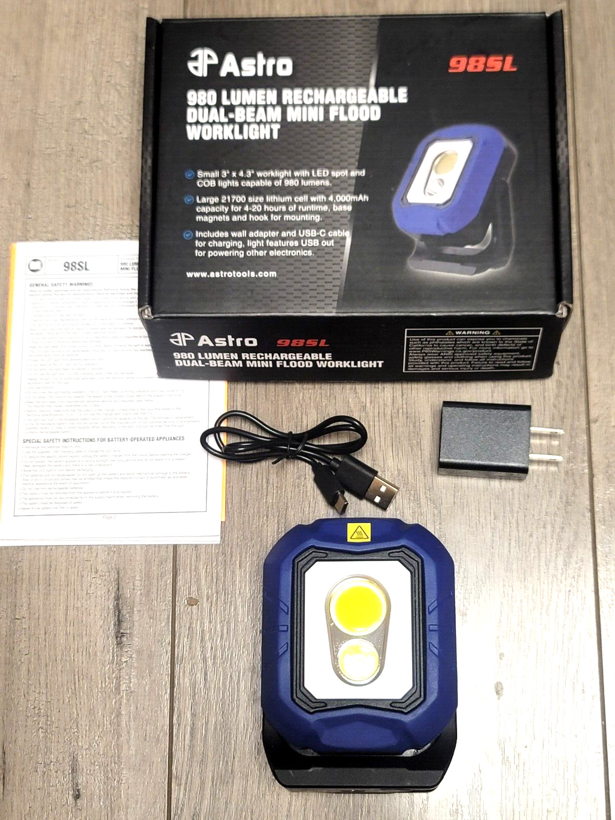 Astro Rechargeable Dual Beam Compact Work Light w/ Magnetic Pivoting Base #98SL