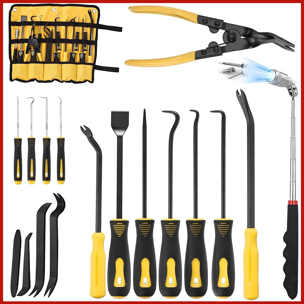 17Pcs Hook and Pick Set Clip Plier Remover Tool Gasket Scraper Telescopic Magnet