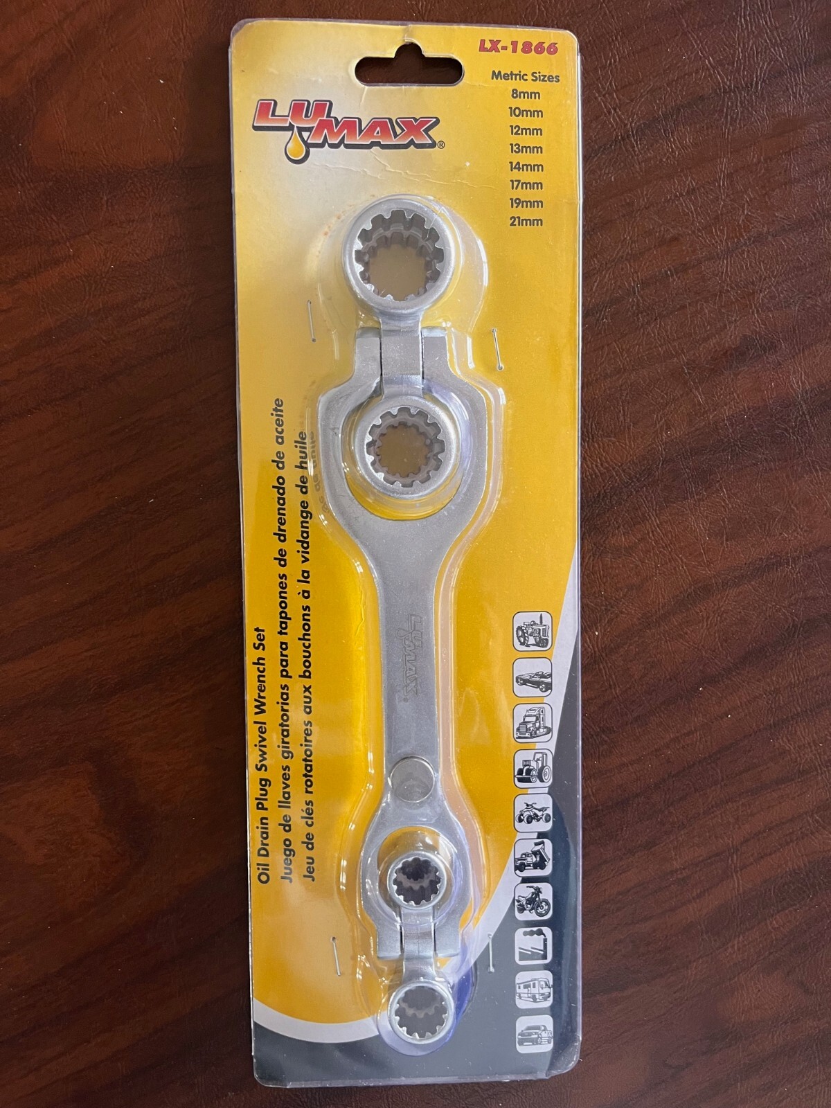 LUMAX OIL DRAIN PLUG SWIVEL WRENCH SET METRIC 8-21MM LX-1866