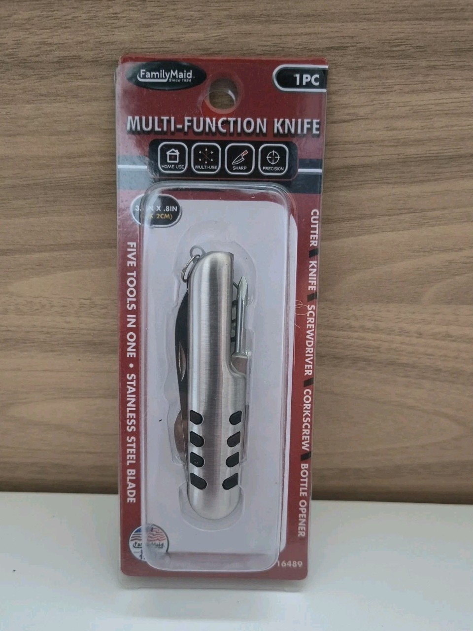 FamilyMaid 5-in-1 Multi-Function Pocket Knife Stainless Steel Multi-Tool 16489