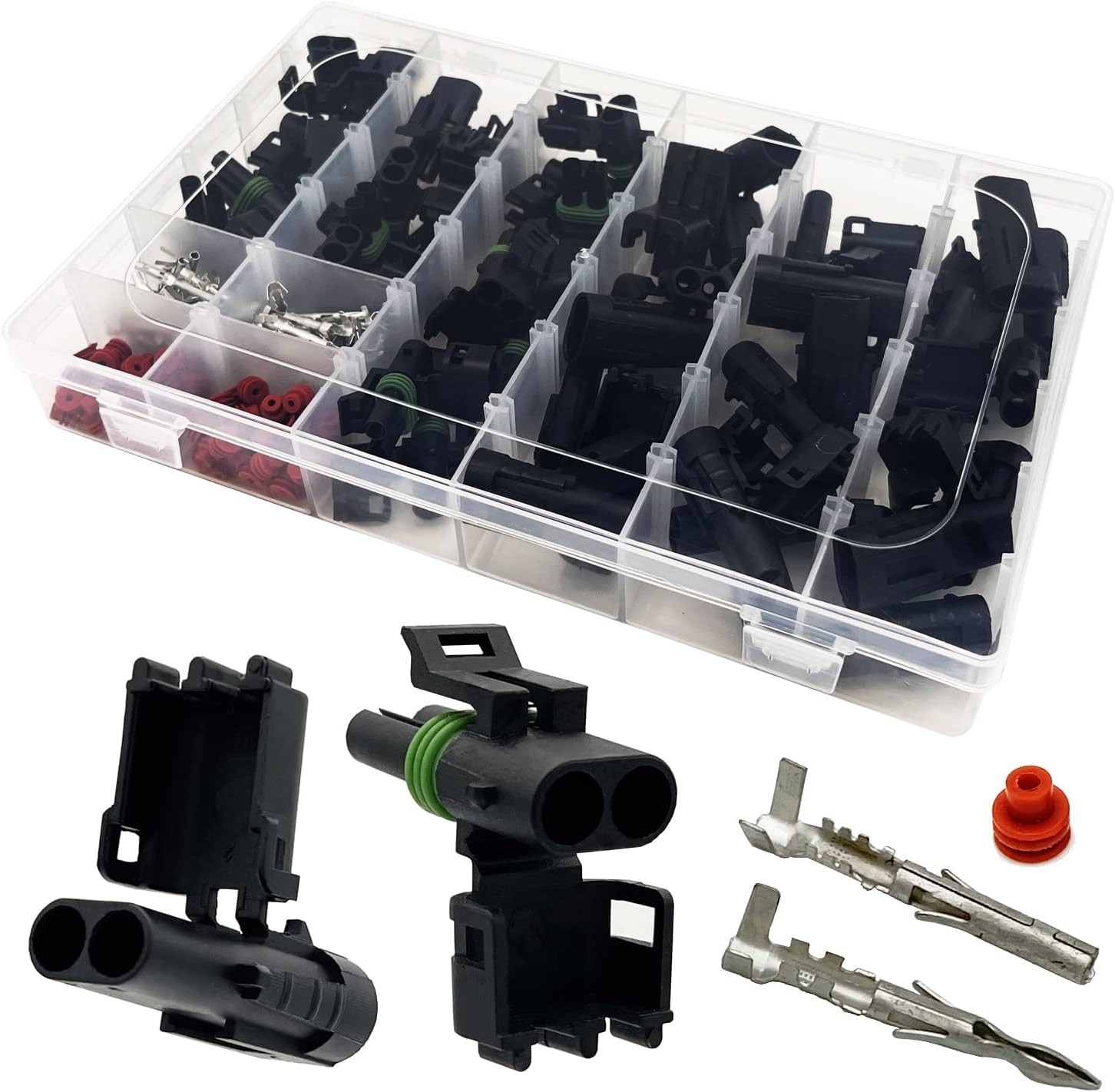 20 Kits 2 Pin Connector Weather Pack Connectors Kit 2pin/20kit, Green