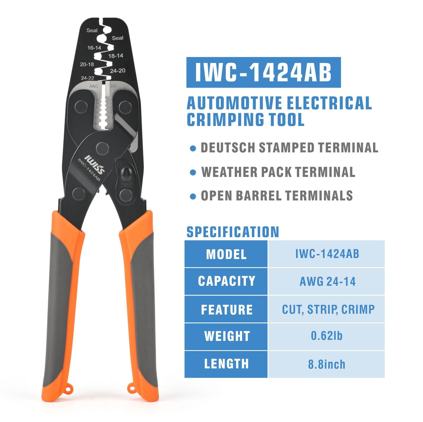 iCrimp IWC-1424AB Wire Crimping Tool for Weather Pack Terminals, Metri Orange