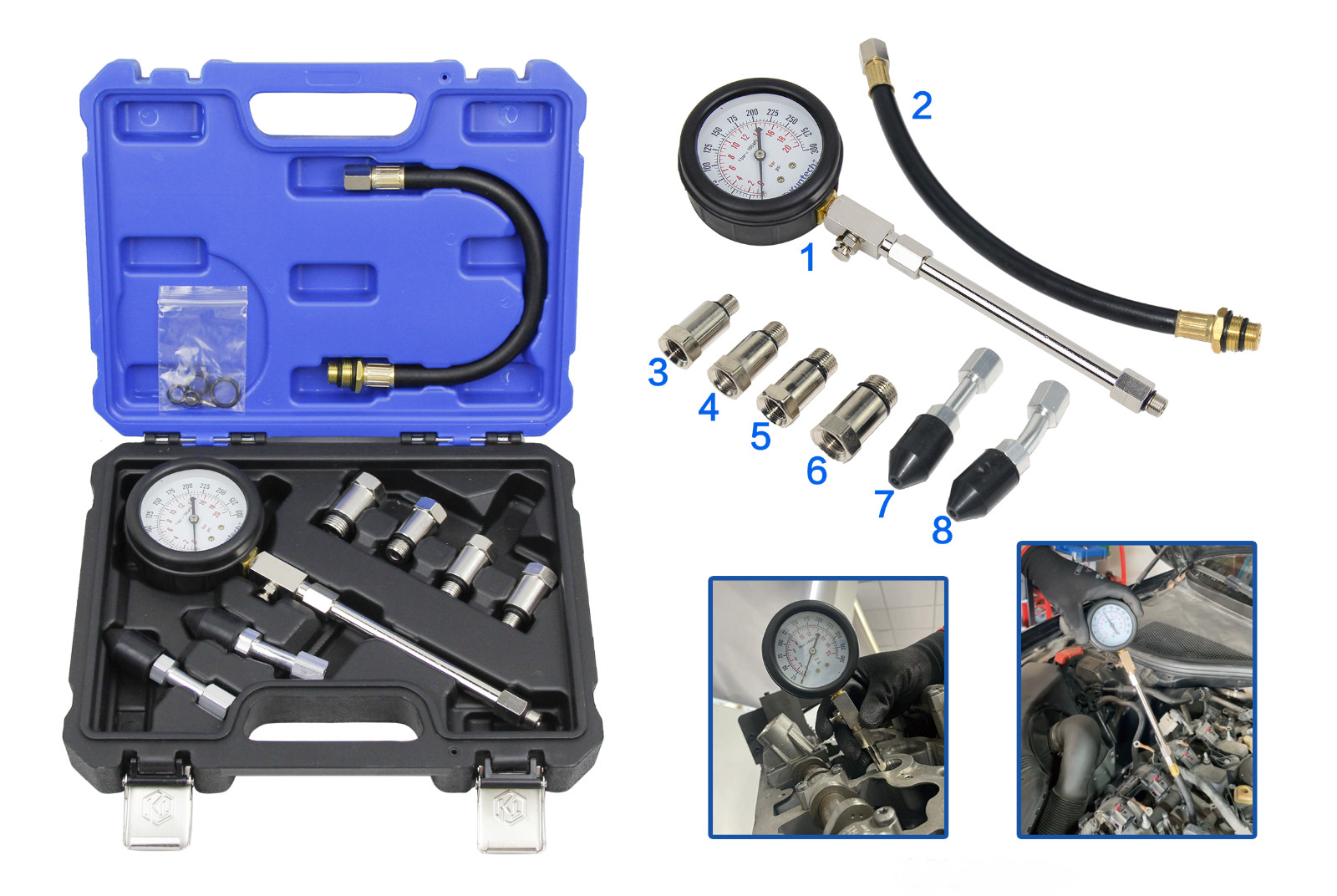 Engine Cylinder Compression Tester Tool Kit & Pressure Gauge Auto Repair
