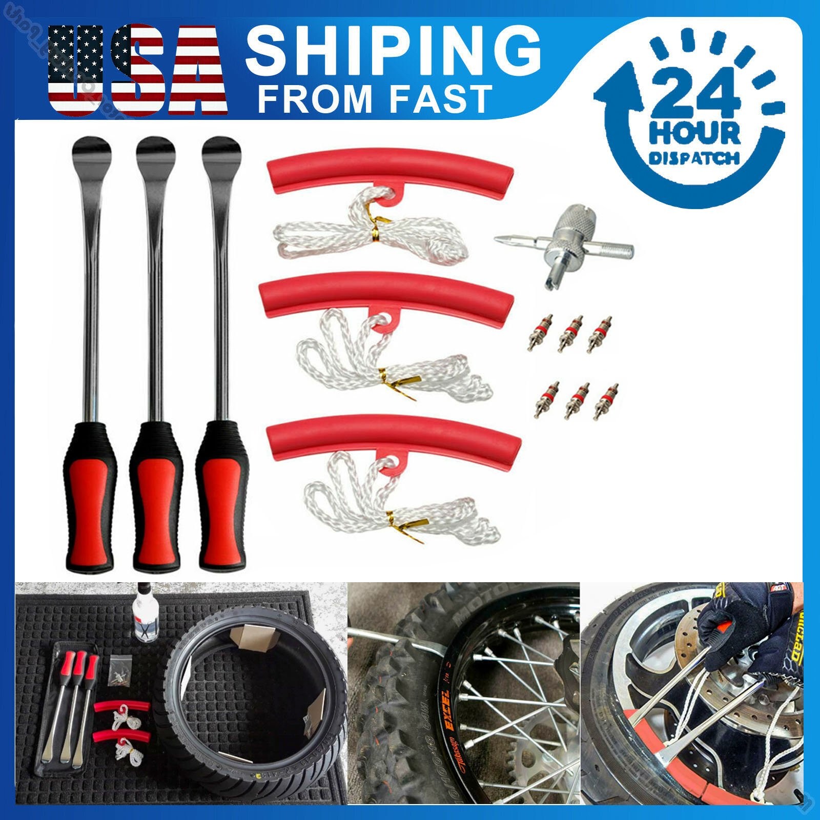 3Pc Tire Spoon Lever Iron Tool Motorcycle Bike Change Kit Remover Repair Tool US