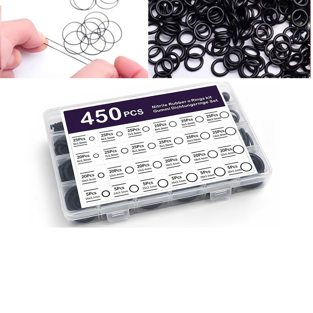 O Ring Kit 450 Pcs Nitrile Rubber 24 Sizes 40C to 120C Temperature Range