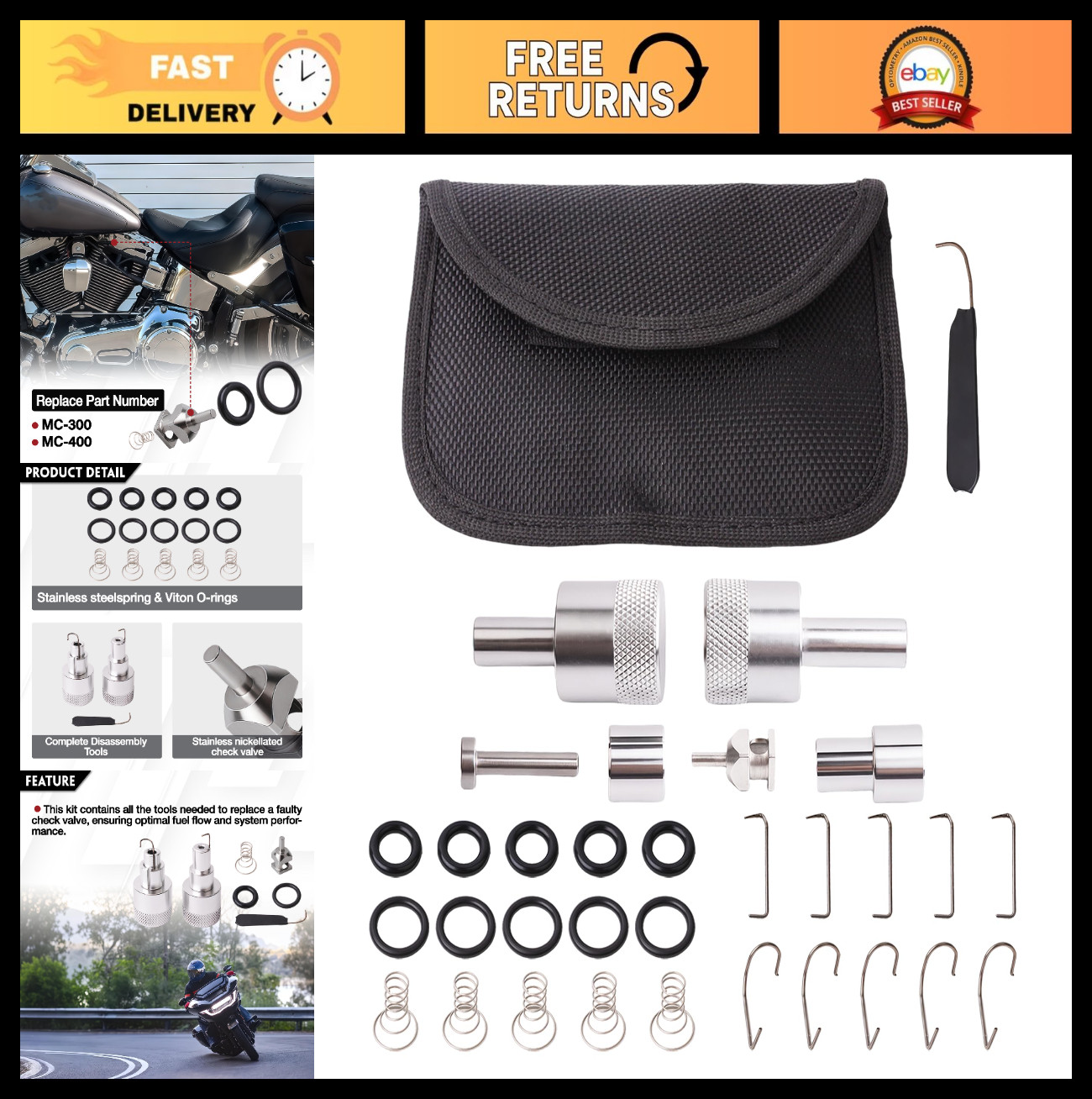 Check Valve Repair Tool Kit for Harley EFI Fuel System 2001-2025, Fuel Line Disc