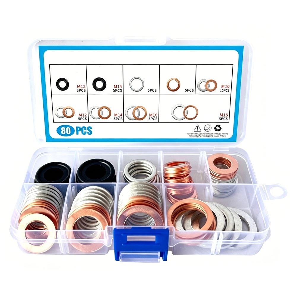 80pcs Flat Ring Seal Gasket Assortment Set for Sump Drain Sealing Screws