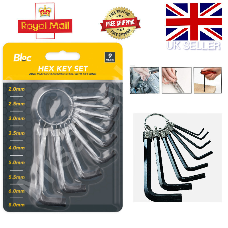 HEX KEY WRENCH SET 9pc WITH RING HOLDER AF METRIC ALLEN ALLAN ALAN KEY SET DIY