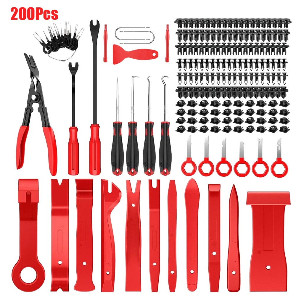 200Pcs/set Car Trim Removal Tool Pry Bar Panel Door Interior Clip Kit Red