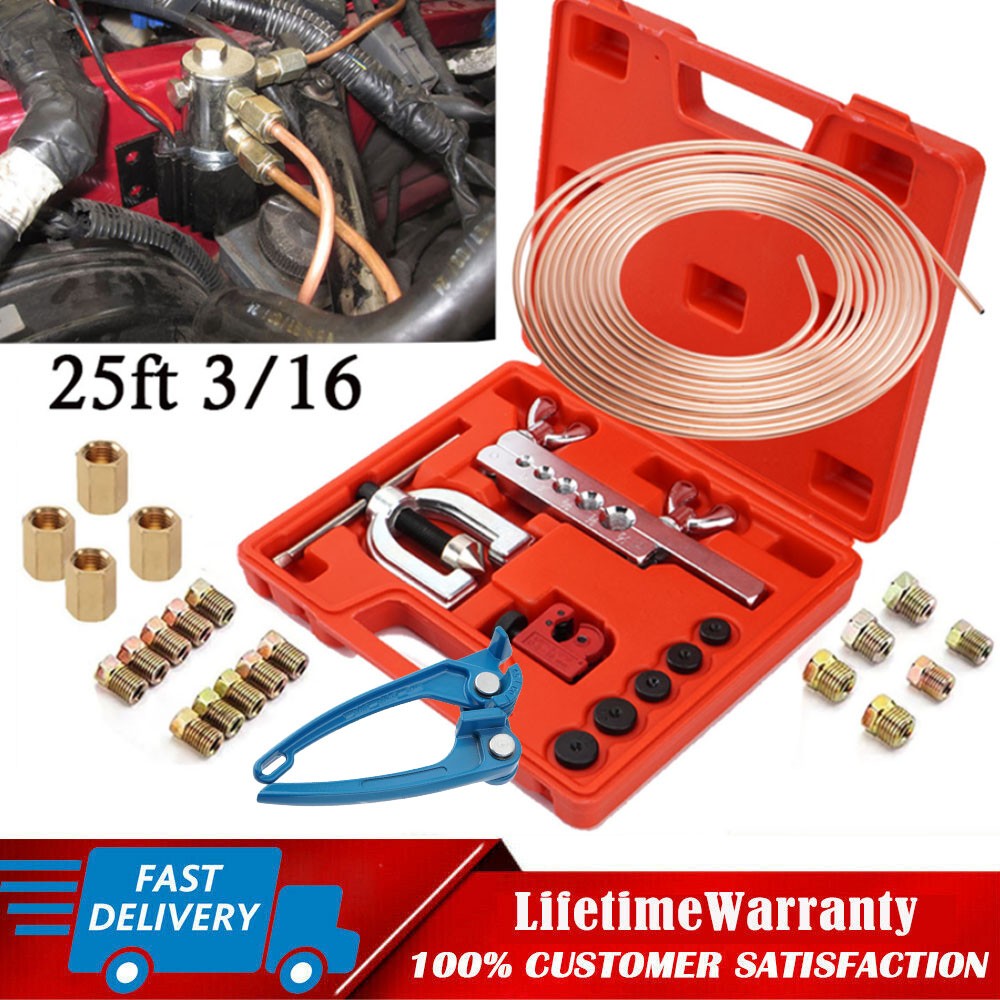 25 FT 3/16 Copper Coated Brake Line Tube Bender Single Double Flaring Tool KIT