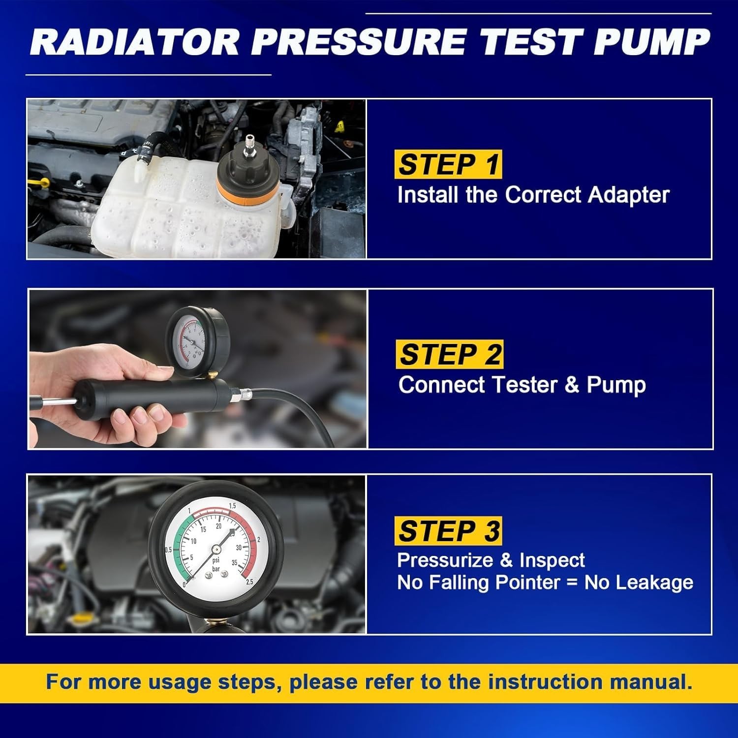 42pcs Universal Coolant Vacuum Refill Kit,Radiator Pressure Tester & Adapters