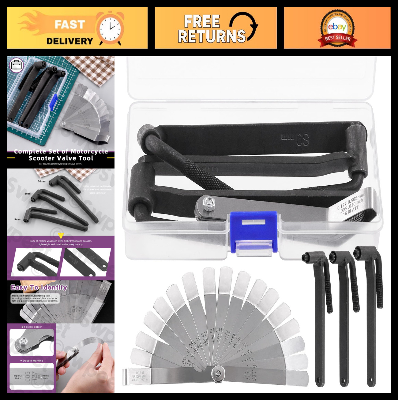 Motorcycle Engine Valve Adjustment Tool Set – 4Pcs Screw Spanner & Feeler Gauge