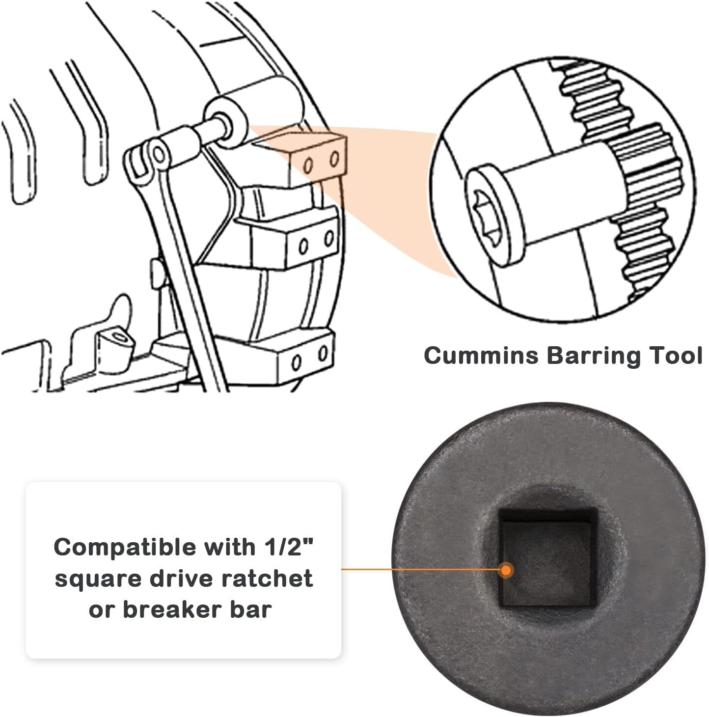 Engine Barring Tool for Cummins B/C Series & Dodge Pickup 3.9L, 5.9L, 6.7L &8.3L