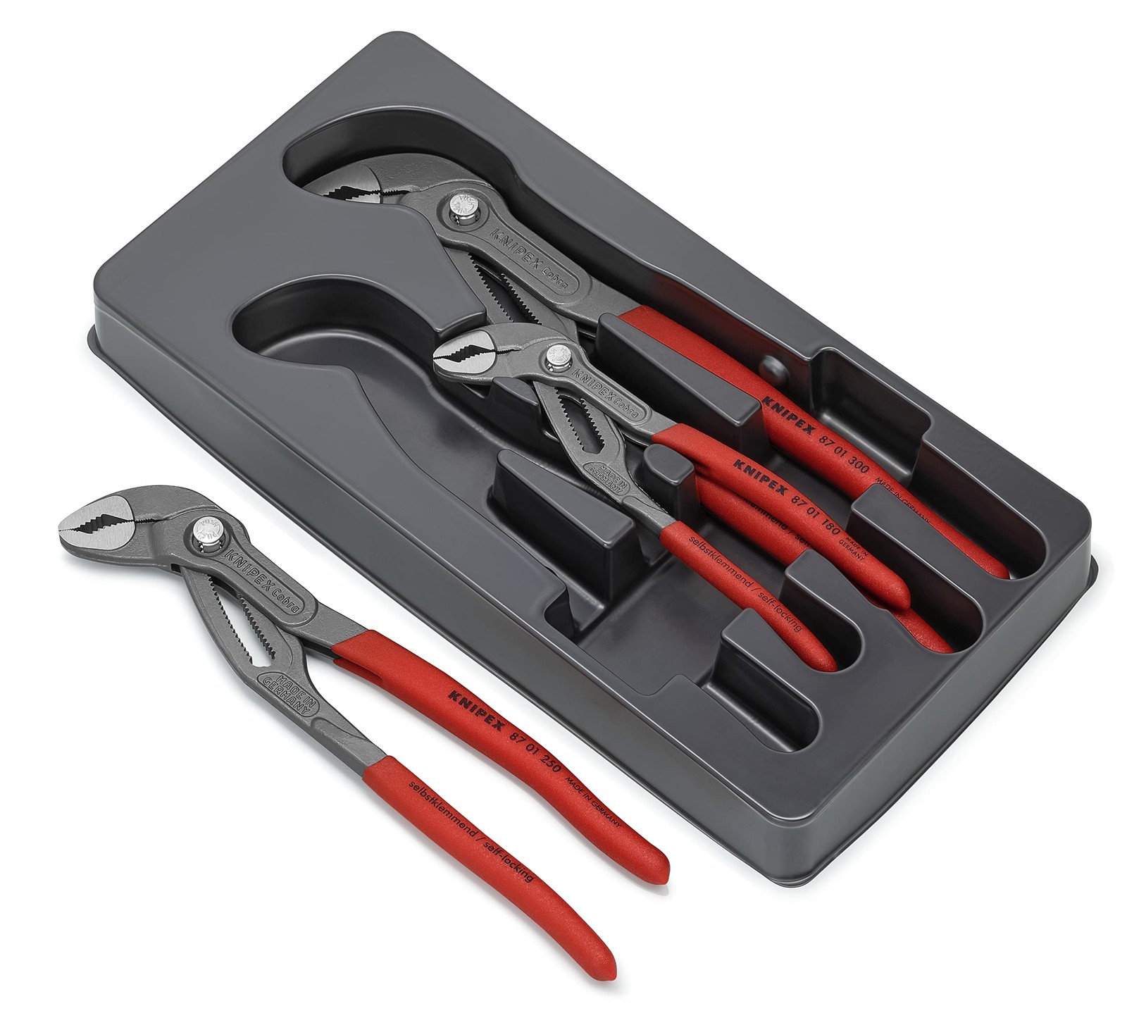3Piece Cobra Pliers Set Water Pump Adjustable Non Slip Grip Tray Kit Multicolor