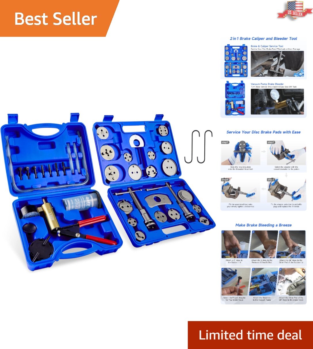 Handheld Brake Bleeder & Compression Tool Set – 18 Adapters for All Vehicles