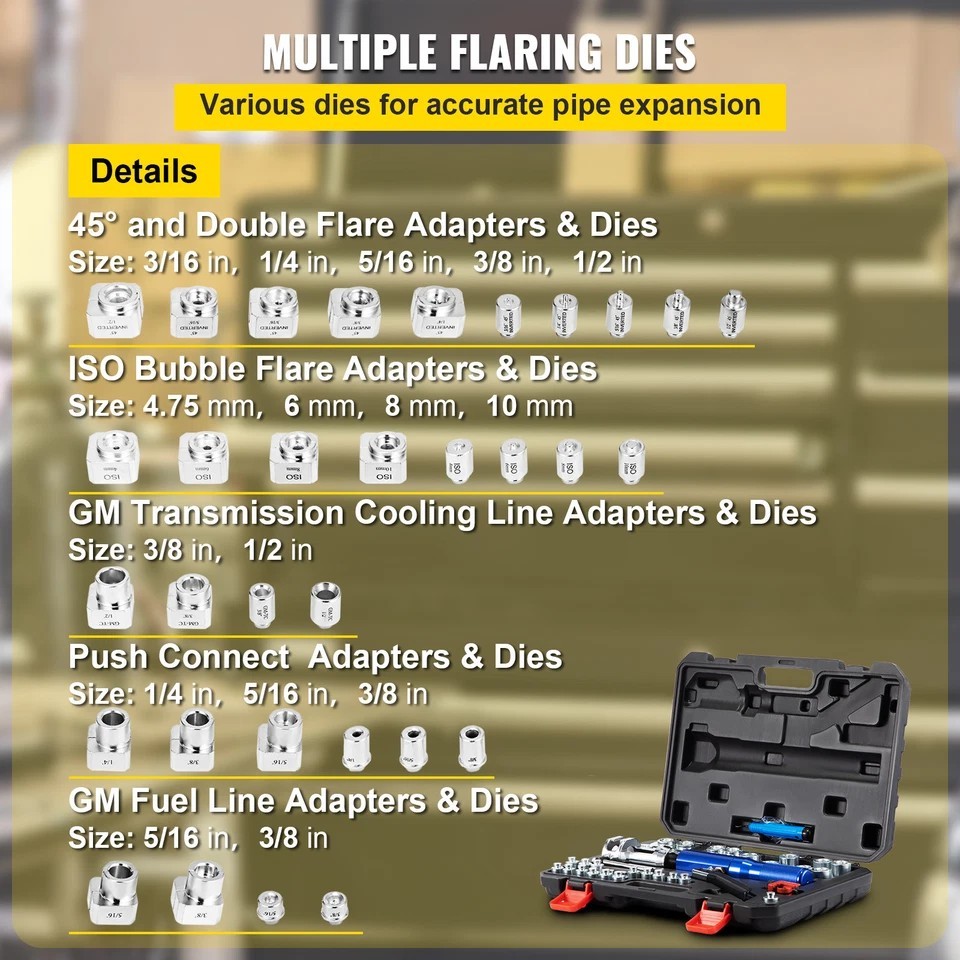 Hydraulic Flaring Tool Kit Double Flaring Tool 45° for 3/16″ to 1/2″ Tube
