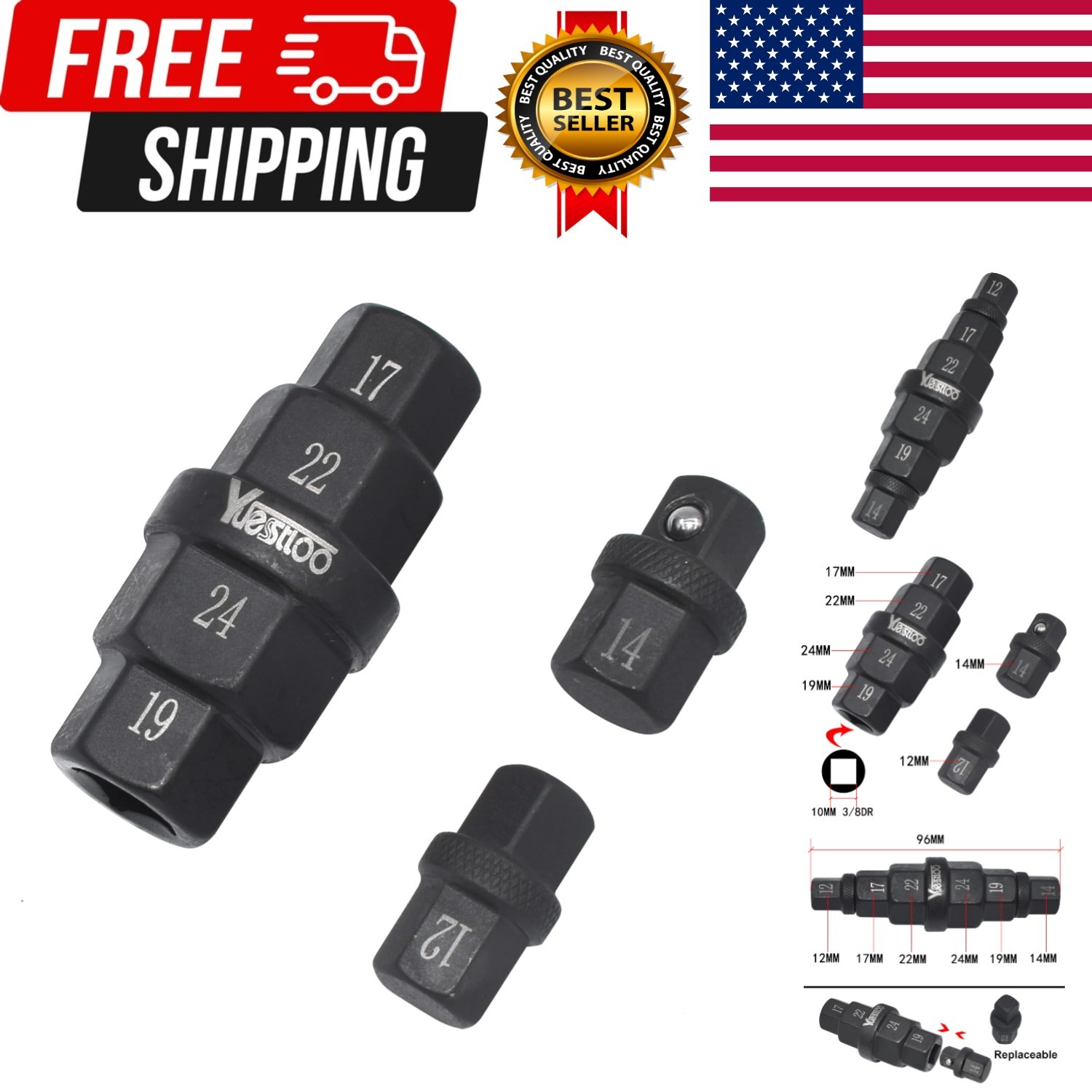 Hex Axle Tool for Motorcycle Front Axle Wheel, Allen Axle Spindle Socket Adapter