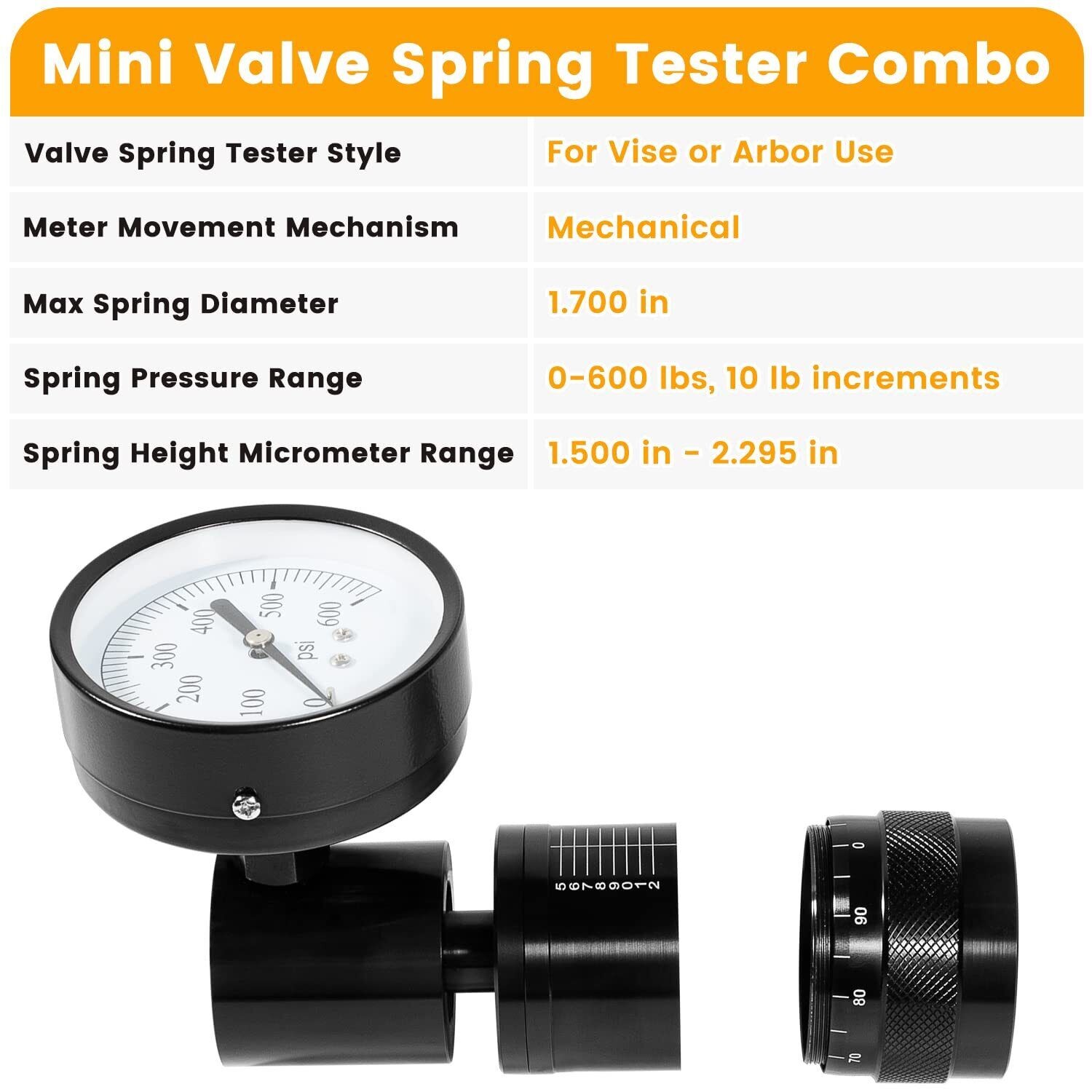 66841 Valve Spring Tester Measuring Combo Height Micrometer Round Dial 0-600LB
