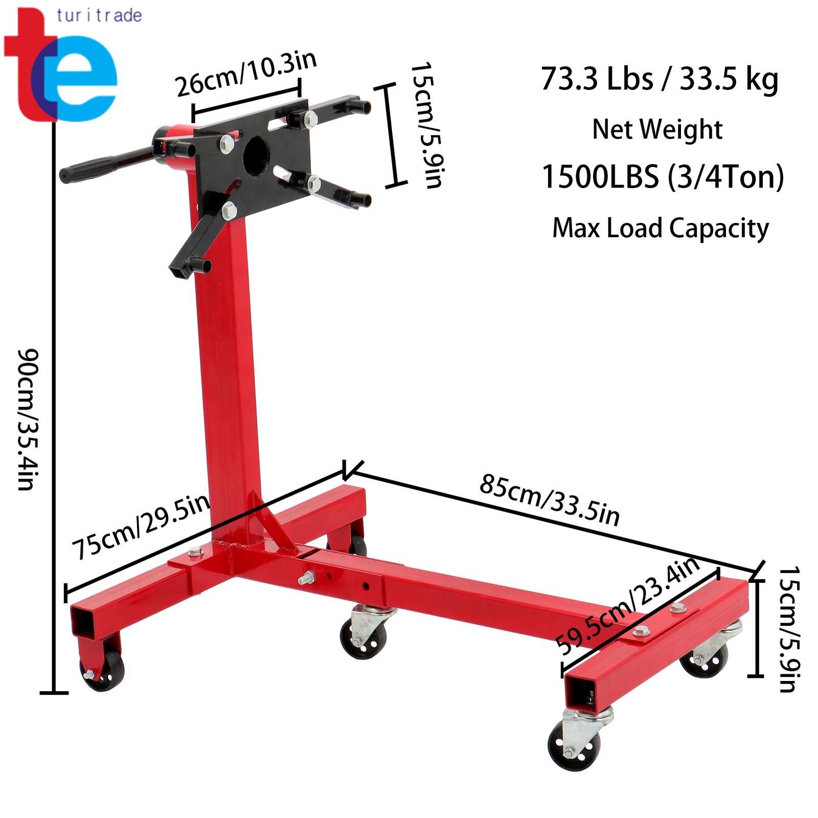 Rotating Engine Stand 1500lbs Folding Motor Hoist Dolly w/ 360° Adjustable Head