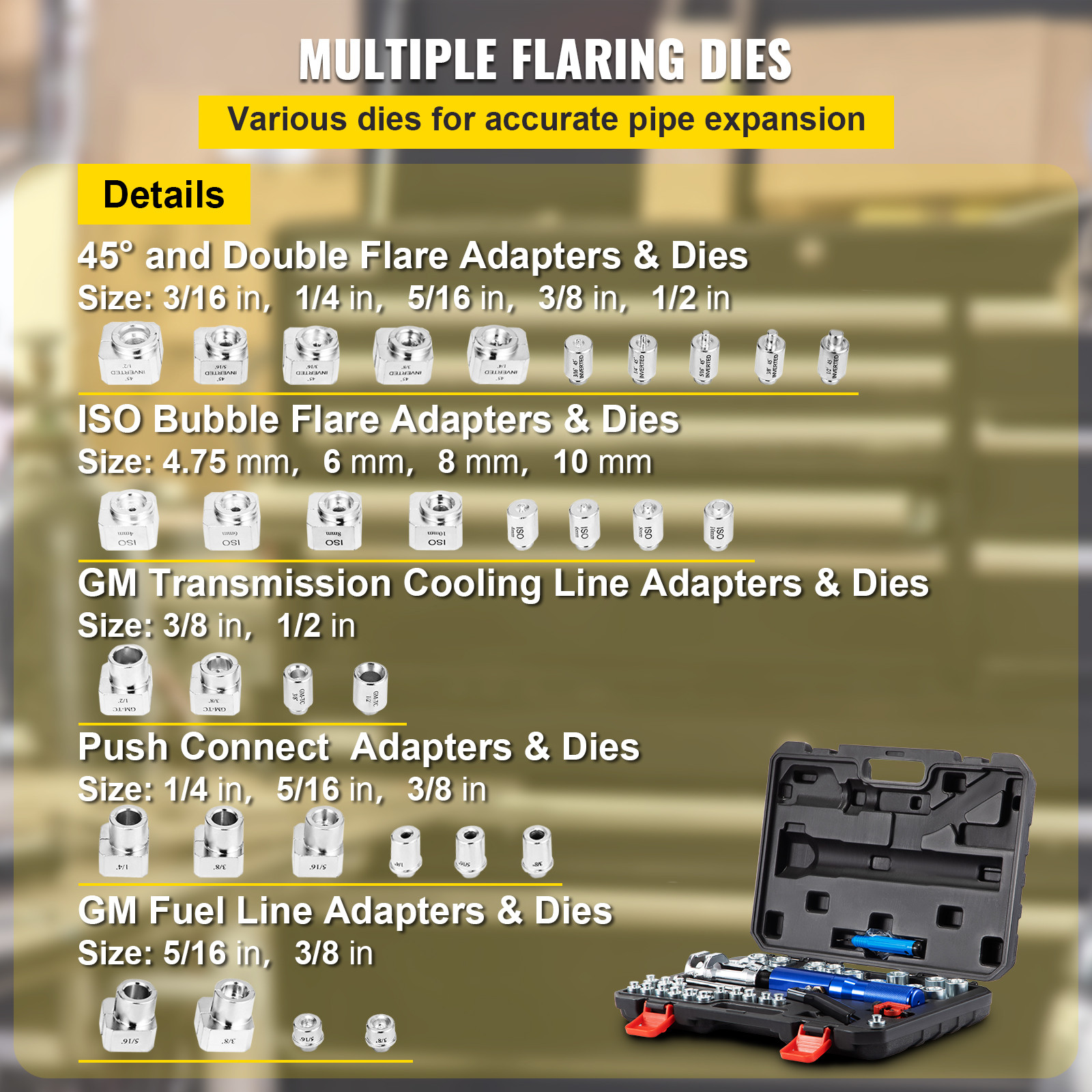 VEVOR Hydraulic Flaring Tool Kit Double Flaring Tool 45° for 3/16″ to 1/2″ Tube