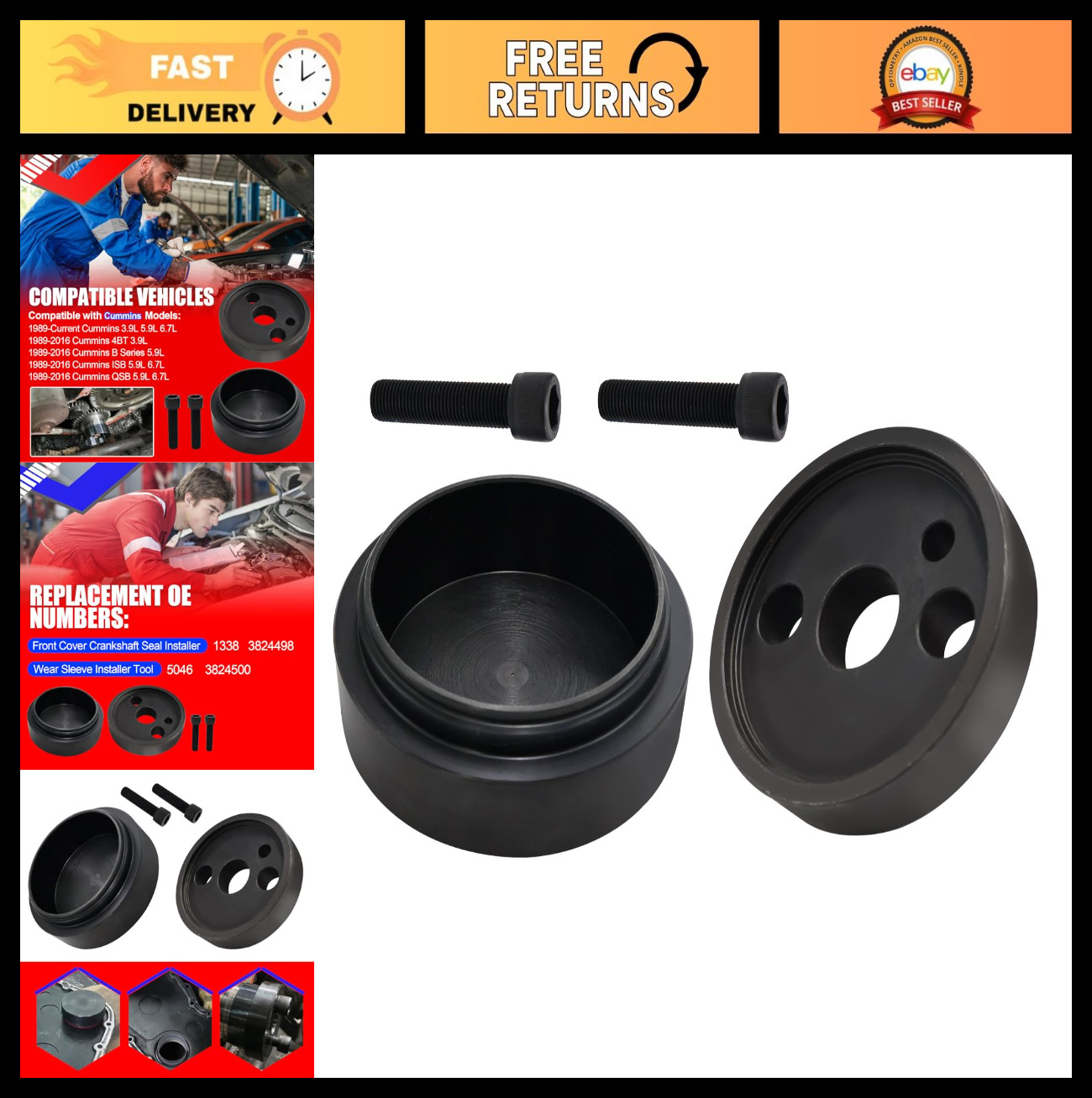 Crankshaft Seal Installer & Wear Sleeve Tool Kit for Cummins 3.9L 5.9L 6.7L