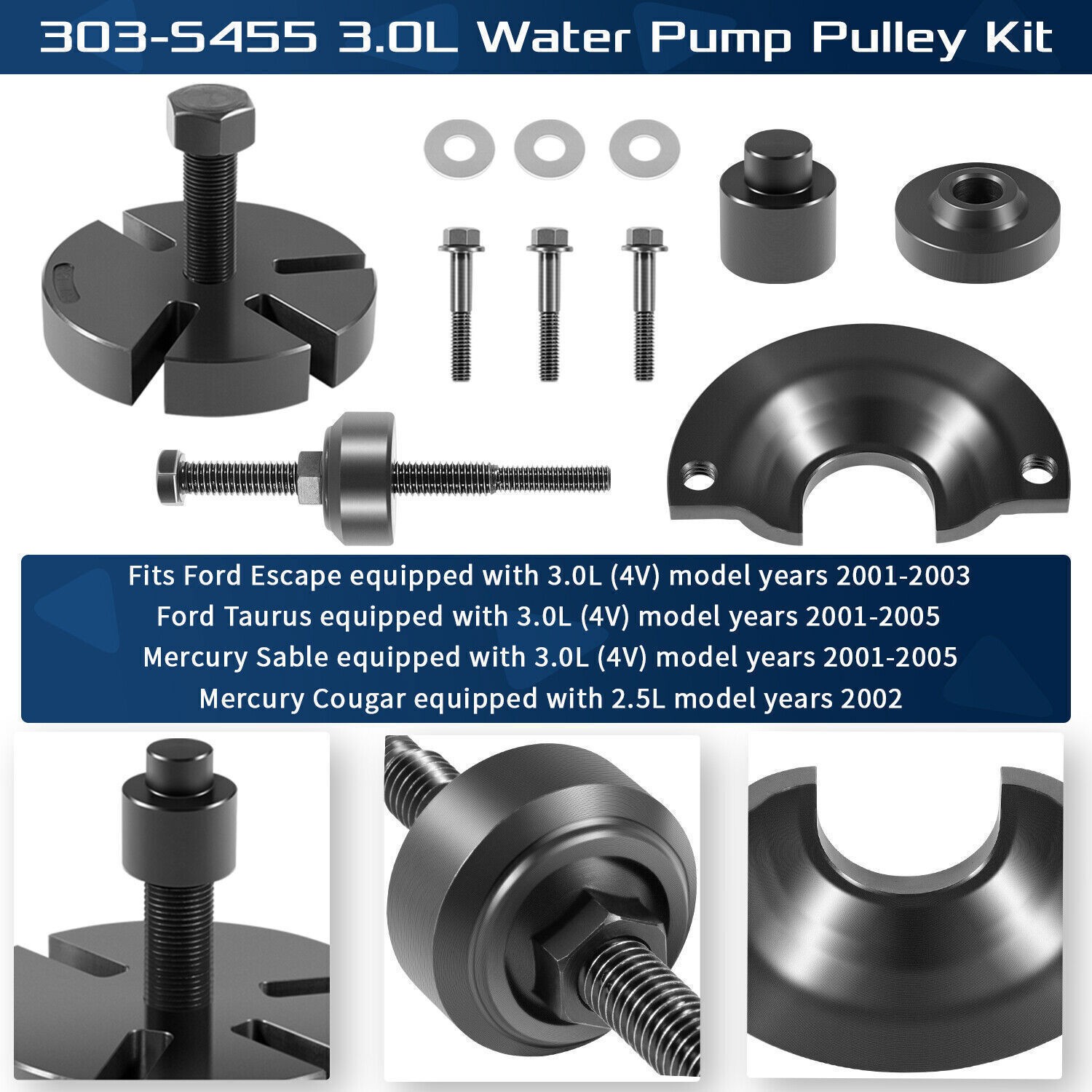 3.0L Water Pump Pulley Service Kit 303-S455 for Ford Escape Taurus Model Mercury