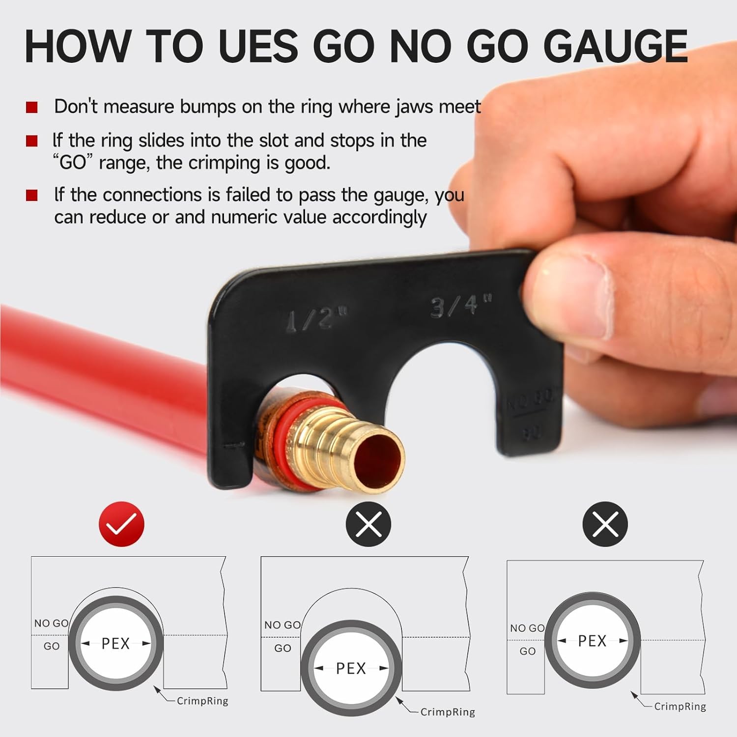 PEX Crimping Tool F1807 Combo Copper Ring Pipe Crimper 1/2-3/4 Inch Red & Black
