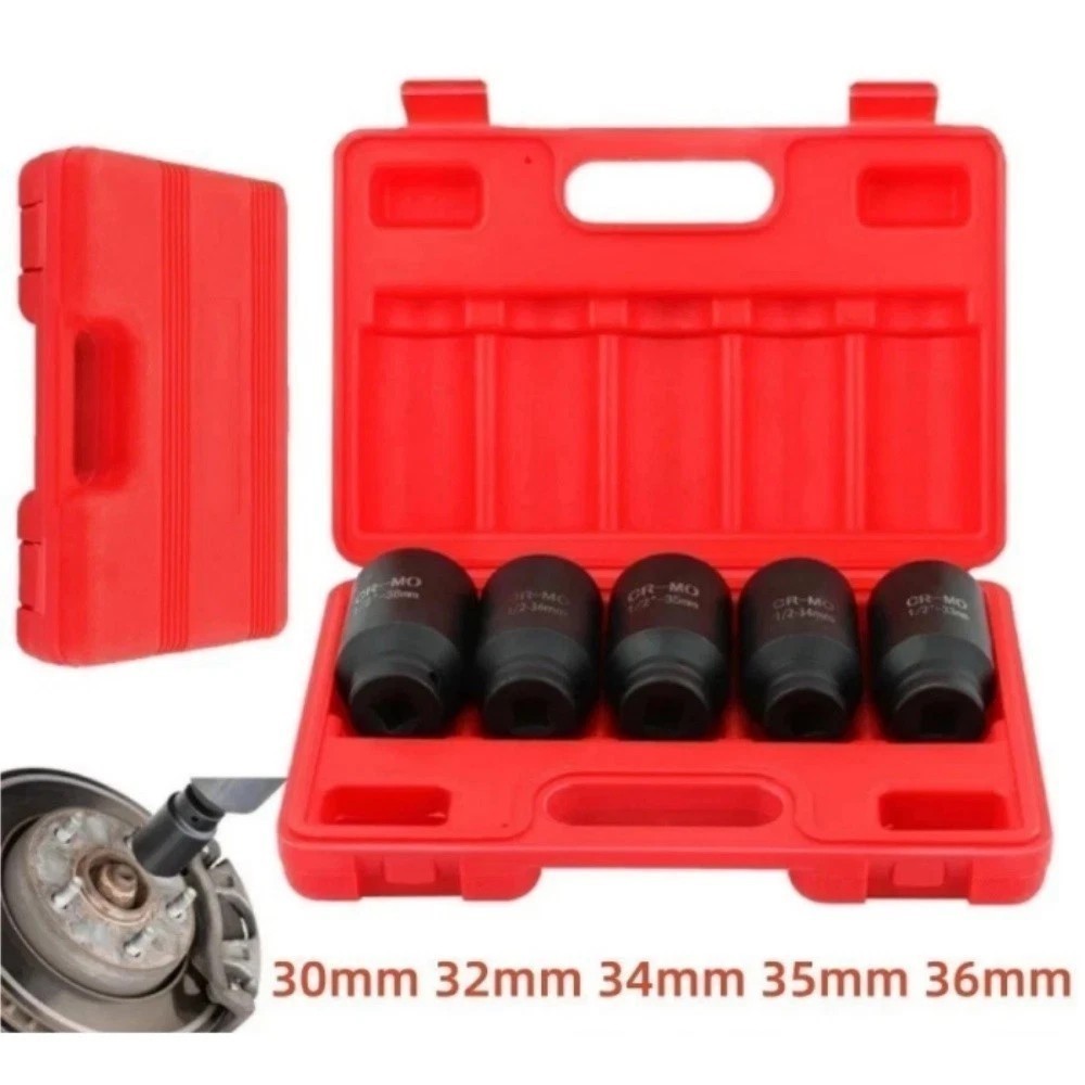 5-Piece 1/2″ Deep Impact Socket Set – 6-Point 30/32/34/35/36mm for Axle Nuts