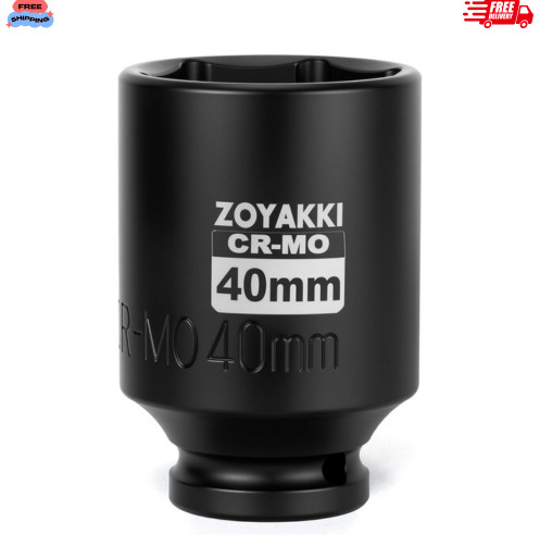 1/2″ Drive x 40 mm Deep 6 PT Impact Socket, CRMO, 1/2inch Drive 6 Point Axle …