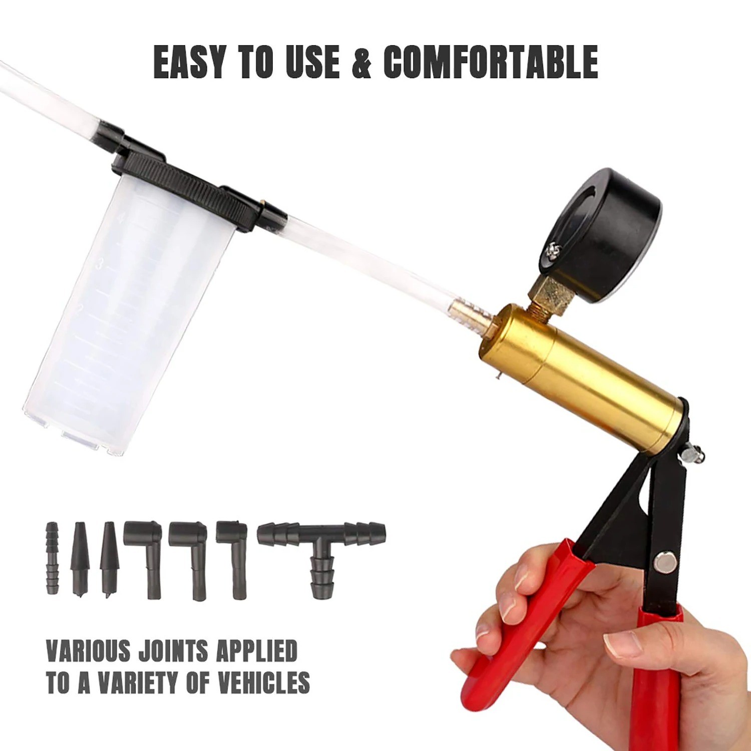 Car Manual Brake Bleeder Vacuum Pump Kit Auto Fluid Tester with Gauge Adapters
