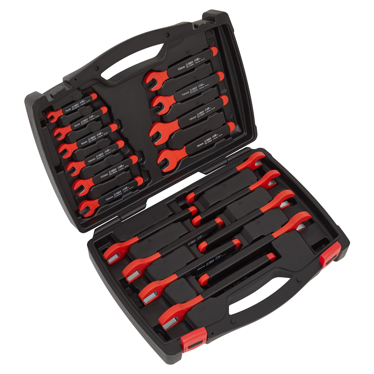 Sealey VDE Approved Insulated Open-End Spanner Set in Storage Case 18pc AK63172