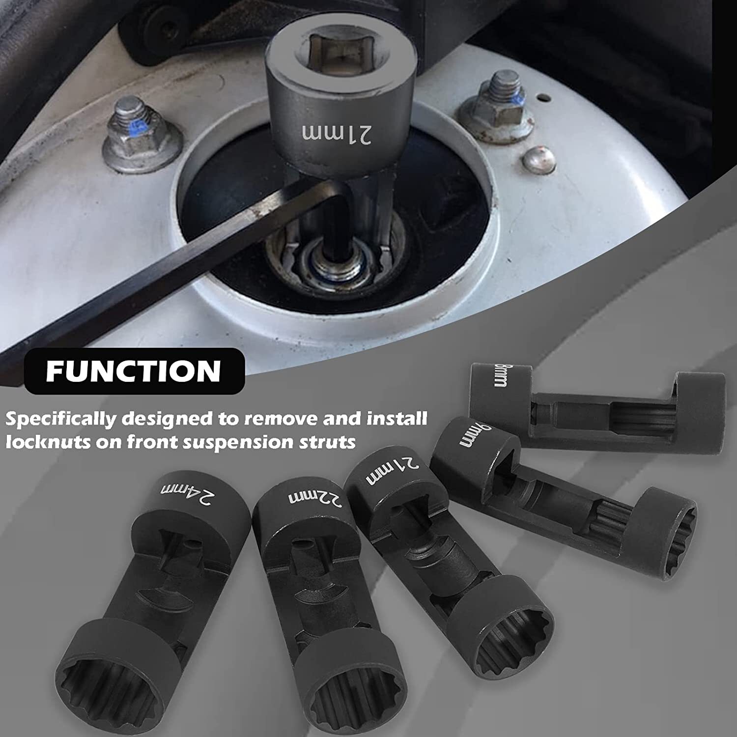 5pcs 12 Point 1/2 Drive Strut Nut Socket 18mm 19mm 21mm 22mm 24mm For Hex Wrench