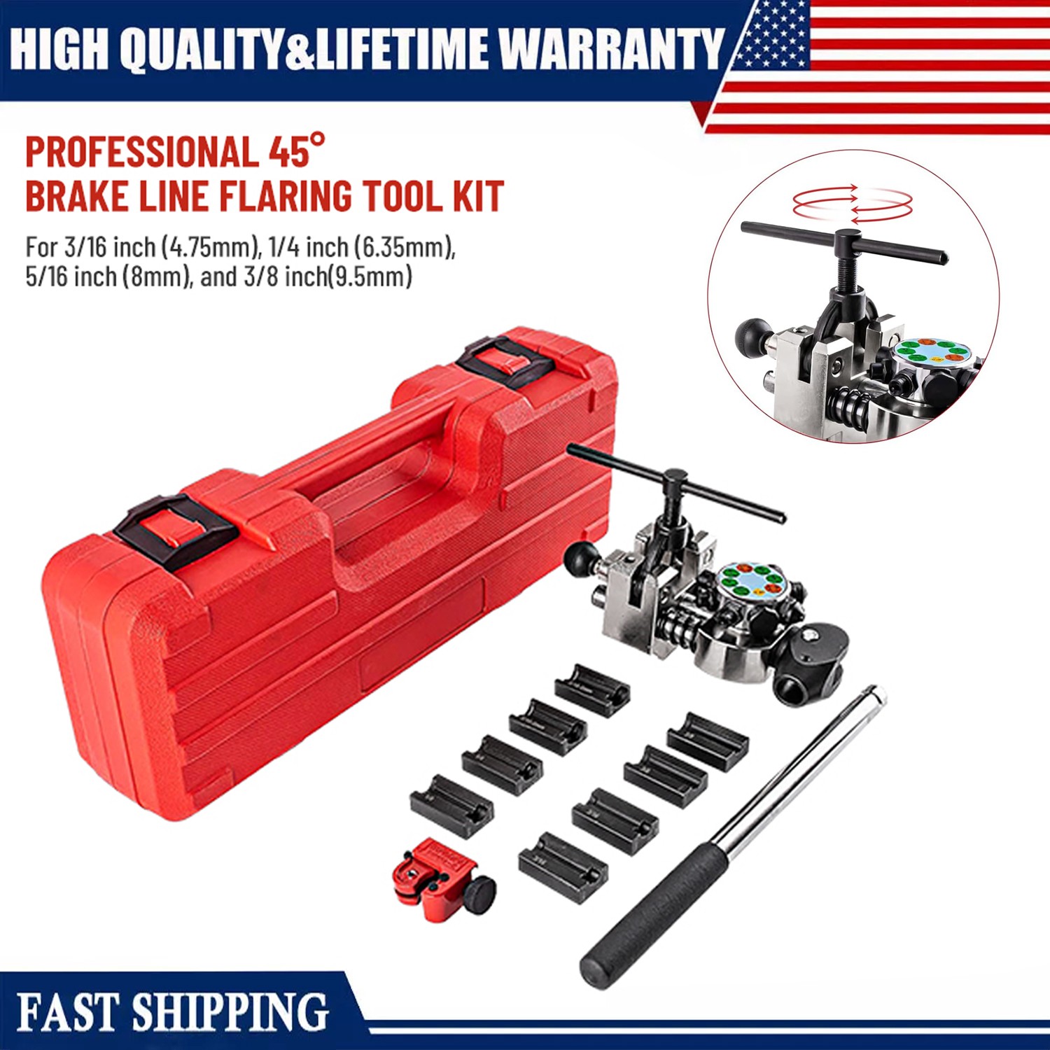 45 Degree Brake Line Flaring Tool Repair Kit For 3/16″, 1/4″, 5/16″, 3/8″ Tube