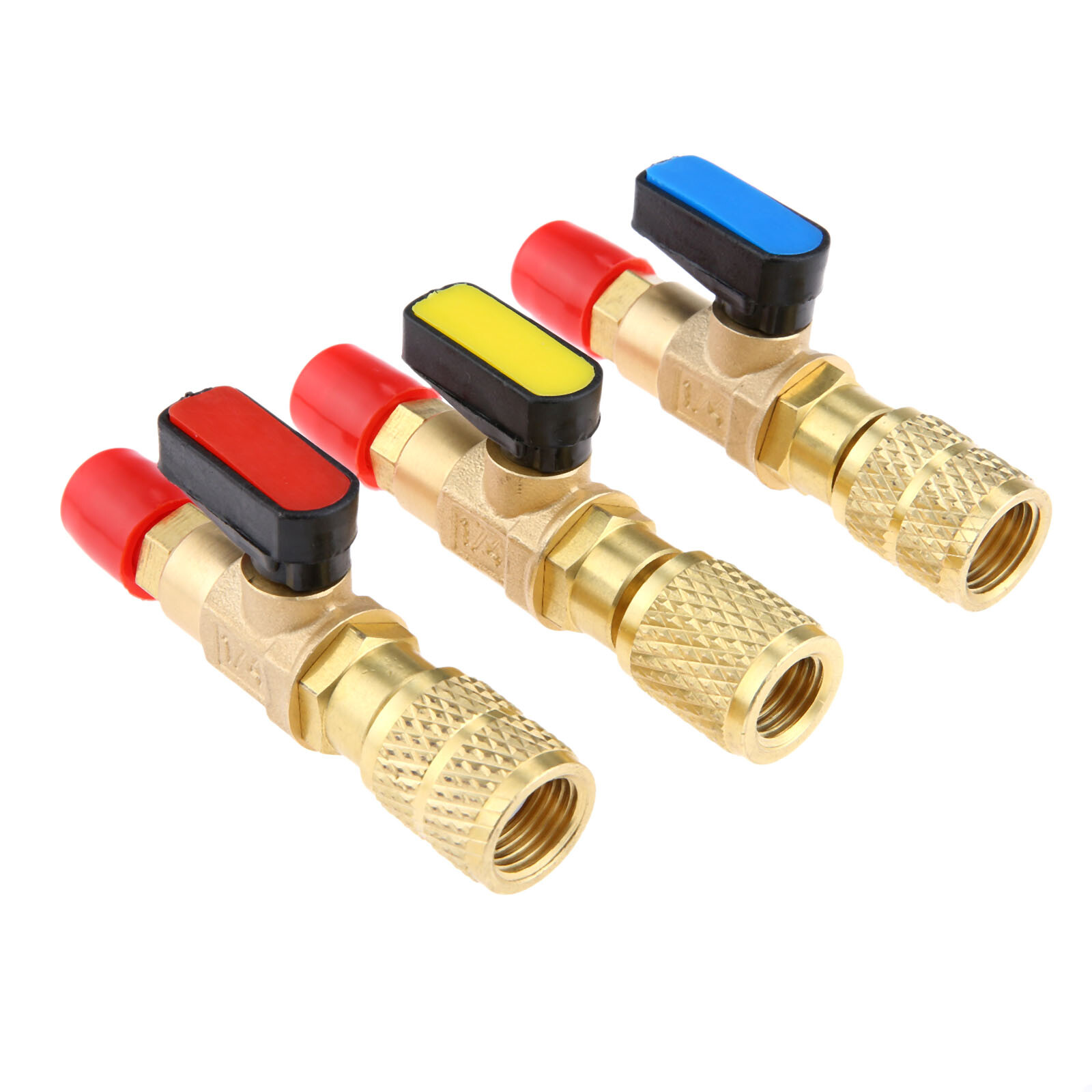 3Pcs HVAC A/C Straight SHUT-OFF Ball Valve Adapter for R134a R22 R12 R410a 1/4″
